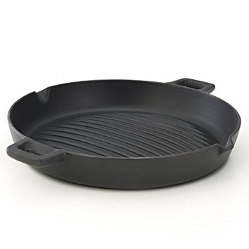 Essenso Convex Curved Base Cast Iron Grill Pan with 4-Layer Enamel Coating, 11.8", Black