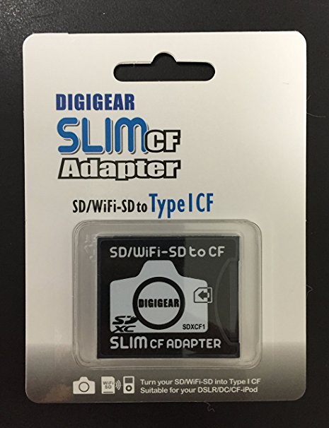 DIGIGEAR SLIM CF Adapter : SD SDHC SDXC WiFi-SD eyefi to Type I Compact Flash Card