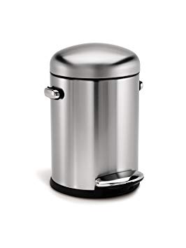 simplehuman Round Retro Step Trash Can, Brushed Stainless Steel, 4.5 L / 1.2 gallon