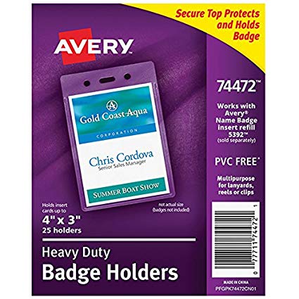 Avery AVE74472 Heavy Duty Secure Top Badge Holder, 4" x 3" Portrait (Pack of 25)