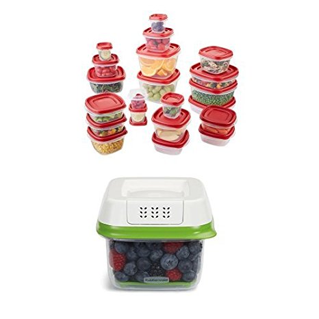 Rubbermaid 42-Piece Easy Find Lid Food Storage Set and FreshWorks 2.5 Cup Small Produce Saver, Green