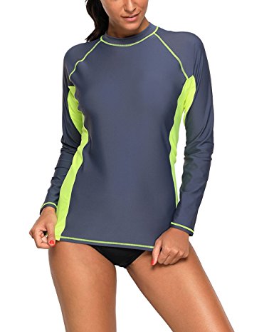 FARYSAYS Women's Long Sleeve Rashguard Swimwear UPF 50  Rash Guard Athletic Tops (S-XXL)