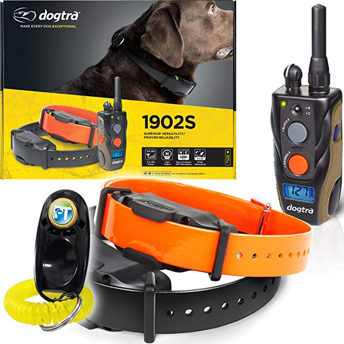 Dogtra 1900S / 1902S Remote Training Collar - 3/4 Mile Range, Waterproof, Rechargeable, Shock, Vibration - Includes PetsTEK Dog Training Clicker