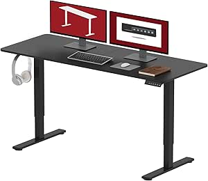 SANODESK Electric Standing Desk 55x24 Inch Height Adjustable Stand Up Desk Home Office Computer Workstation Sit Stand Home Office Desk with Splice Board (Black Frame   Black Top)