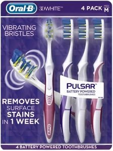 Oral B 3D White Luxe 4 Pack Pulsar Battery Powered Toothbrushes - Medium
