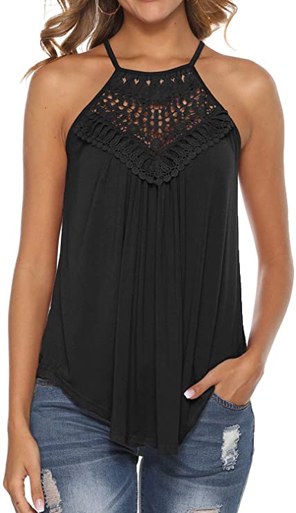 Bluetime Women's Summer Halter Spaghetti Strap Lace Flowy Tank Tops Cami Shirts