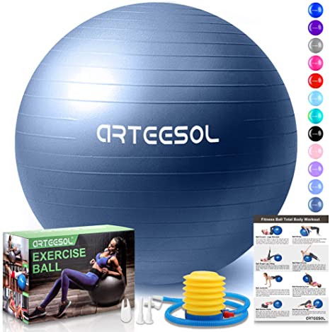 arteesol Exercise Ball, Gym Ball Anti-Burst Yoga Ball, 45cm/55cm/65cm/75cm/85cm Extra Thick Swiss Ball with Pump, for Fitness Pregnancy Birthing Physio Balance Pilates