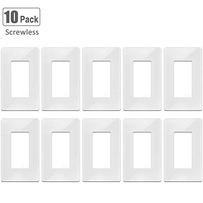 [10 Pack] BESTTEN Screwless Wall Plate Outlet Covers, 1 Gang Standard Size Decorator Wallplates, Compatible with GFCI Outlet, USB Receptacle, Decor Dimmer Switch and Light Switch etc, White