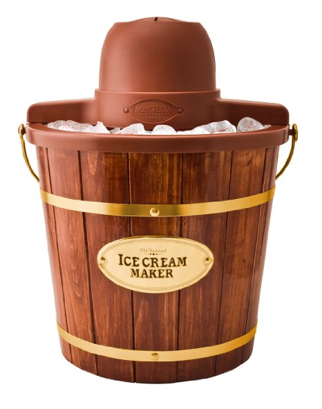 Nostalgia ICMW400 Vintage Collection 4-Quart Wood Bucket Electric Ice Cream Maker with Easy to Clean Liner
