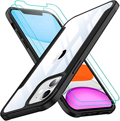 AEDILYS Shockproof Compatible for iPhone 11 Case with [2X Screen Protector] [15FT Military Grade Drop Protection] [Scratch-Resistant], Slim Non-Slip iPhone 11 Phone Case, (6.1'')- Black