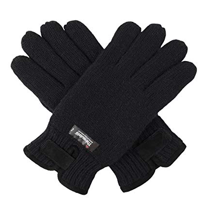 Bruceriver Mens Wool Knit Gloves with Warm Thinsulate Fleece Lining and Durable Leather Palm