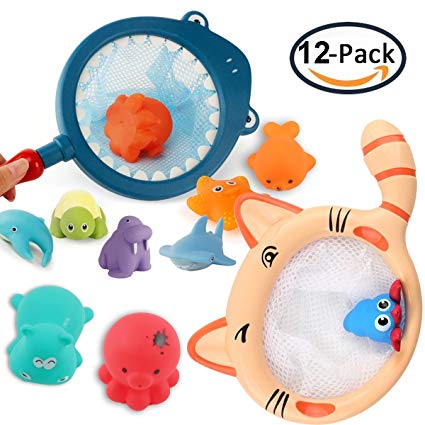 EXSPORT Animal Bath Toys for Kids Babies and Toddlers Ocean Animals Bath Toys Fishing Net Floating Animals Water Toy Kids Bath Time Play Set Shark Dolphin
