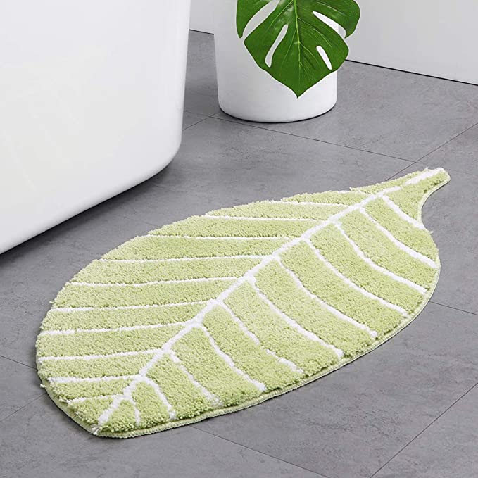 Cute Doormat for Kids - Microfiber Absorbent Bathroom Mats - Front Door Mat Carpet Floor Rug, Leaf Shape