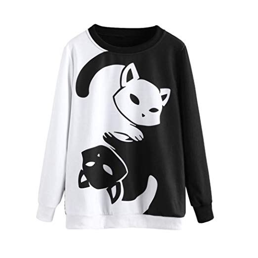 YANG-YI HOT Fashion Autumn Womens Cat Printing Long Sleeve Sweatshirt Pullover Tops Blouse