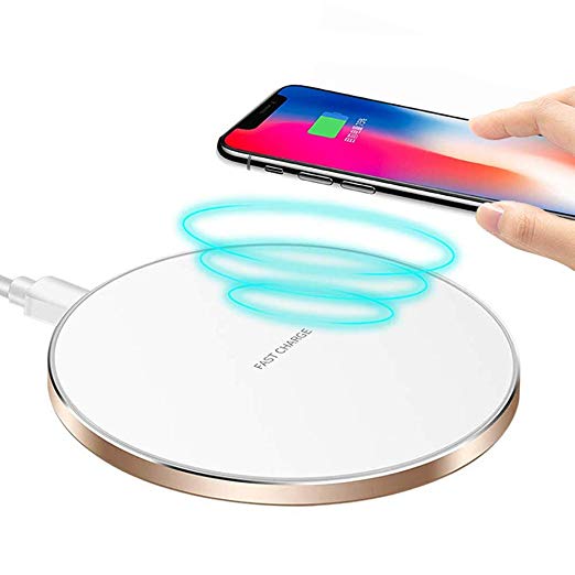 10W Fast Wireless Charger Pad/Mat Upgraded,QI-Certified Ultra Thin Round Alloy Wireless Charging Station Compatible with iPhone Xs XR Max iXR X 8/8P/Galaxy S9 S8 S7 Note 9/8 Huawei Mate20(White)