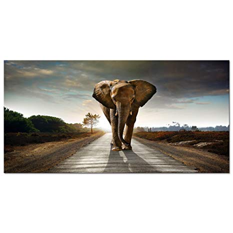 Wieco Art Elephant Canvas Paintings Wall Art One piece Modern Large Stretched and Framed Landscape Animals Pictures on Giclee Canvas Prints Artwork Decor for Living Room Bedroom Home Decorations L