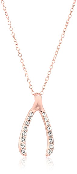 Sterling Silver White Swarovski Crystal Wishbone Pendant Necklace, 18"