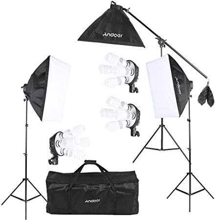 Andoer 2400W Lighting Kit, Photography Studio Continuous Softbox Lighting System Including 12X45W 5500K LED E27 Bulbs for for Photo, Video, Portrait and Product Shooting