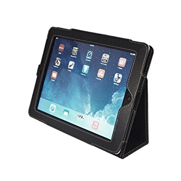 Kyasi Seattle Classic Folio Case Cover Stand in Premium PU Leather for Apple iPad Air, Onyx Black