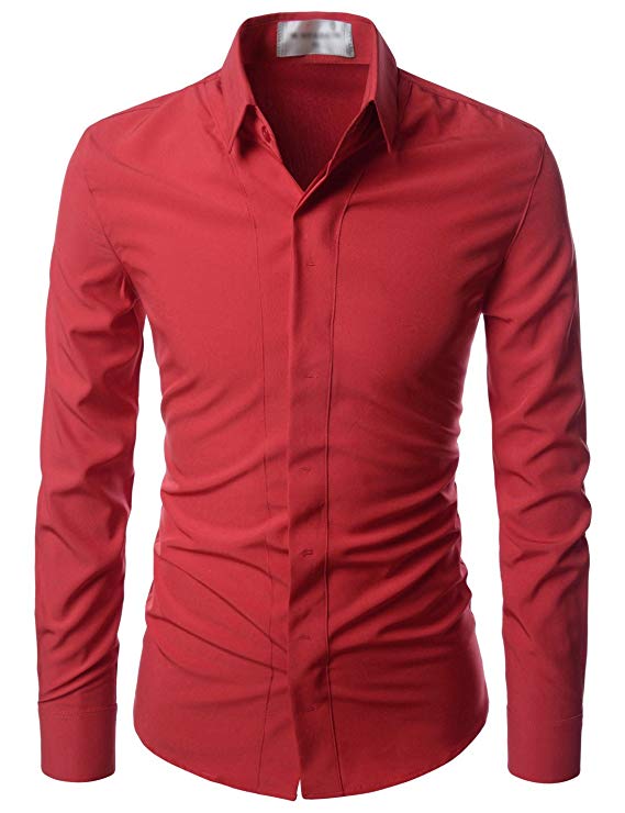 Nearkin Mens Plated Stretchy Slim Fit Button up Dress Shirts