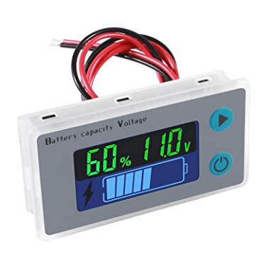 LCD Battery Meter Monitor, 48V Digital Battery Remaining Capacity Percentage Level Voltage Temperature Monitor Tester, 10-100V 12V 36V 24V 48 Volt Electric Boat Battery Power Analyzer with Cable