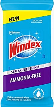 Windex Ammonia-Free Premoistened Glass Wipes, Crystal Rain Fresh Scent, 25 Count