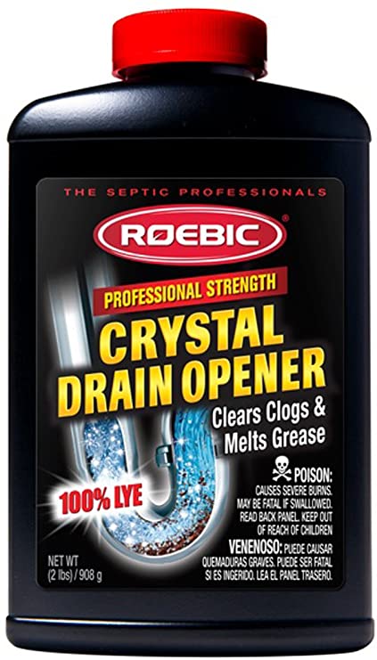 Roebic HD-CRY-DO Professional Strength Crystal Drain Opener, Heavy Duty Cleaner Clears Clogs and Melts Grease, 100% Lye, 2 Lbs, 2-lbs, White