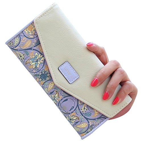 Albabara Women's Floral PU Leather Wallet Trifold Wallets Envelope Clutch Zipper Bag
