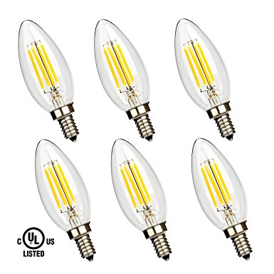 Leadleds Candelabra LED Bulb 4W ( 40 Watt Equivalent), E12 Candle Base LED Chandelier B11 Bulb Warm White 2700k Dimmable, UL Listed 6-Pack