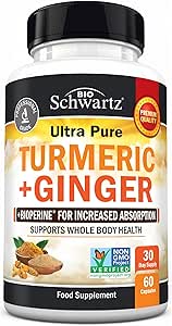 Turmeric Curcumin and Ginger - 95% Standardized Curcuminoids with BioPerine Black Pepper Extract for Ultra High Absorption - Natural Joint Support Supplement - Gluten-Free - 60 Capsules