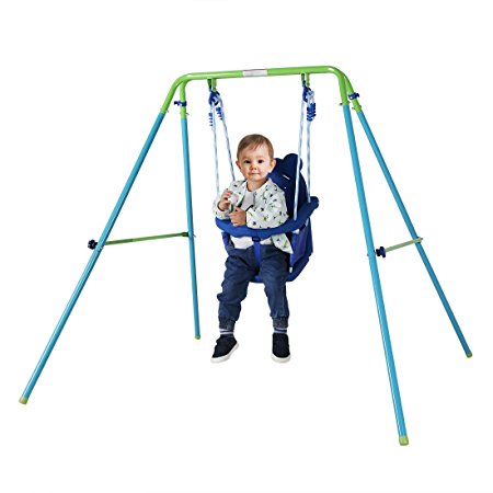 AH Blue Folding Swing Outdoor Indoor Swing Toddler Swing with safety Baby Seat for baby/chirldren's Gift
