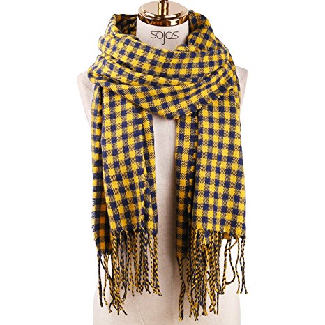 SOJOS Womens Plaid Scarf Large Long Blanket Check Wrap Shawl with Tassel SC315