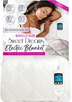 Sweet Dreams Single Size Electric Blanket - Prestige Comfort Plush Fleece Diamond Quilted Finish - Fully Fitted Washable Heated Mattress Cover / Underblanket with 10 Timer Settings & 9 Heat Settings