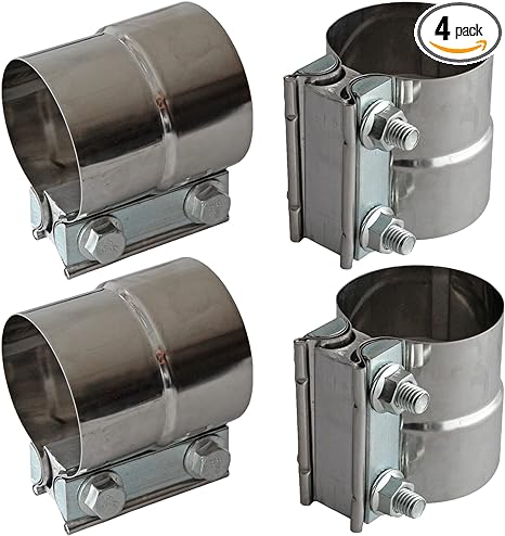 Exhaust Clamps Band Clamp 2.5" Lap Joint - Stainless Steel Lap Joint Exhaust Band Clamp With 1 Block 4Pcs For 2.5" Od To 2.5" Id Exhaust Pipe, Muffler, Elbow And Exhaust Tubing Connection(4 Pack)