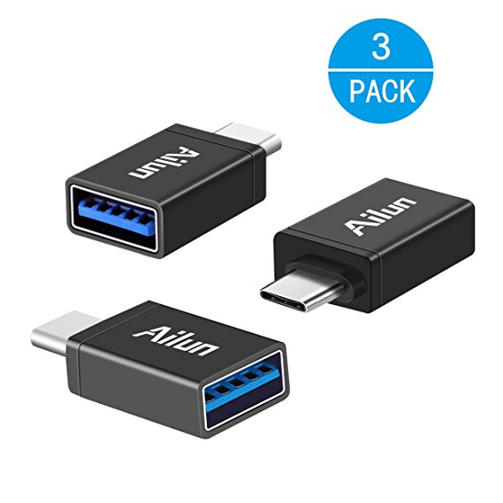 USB C Adapter,Type C Adapter,[3Pack] by Ailun,Hi-speed USB-C to USB-A 3.0 Female Adapter for Apple USB-C Power Adapter,offers fast,efficient charging speed for devices[Black]