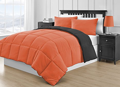P&R Bedding Reversible Down Alternative 3-Piece Comforter Set, Variety of Colors (Queen, Black/Orange)