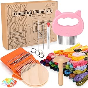 Caydo Speedweve Darning Mini Loom Kits Machine with 50 Color Threads, Sock Darning Mushroom Egg, Complete Darning Kit for Beginners Quickly Mending Jeans Socks, DIY Artful Patterns, Repair Clothes