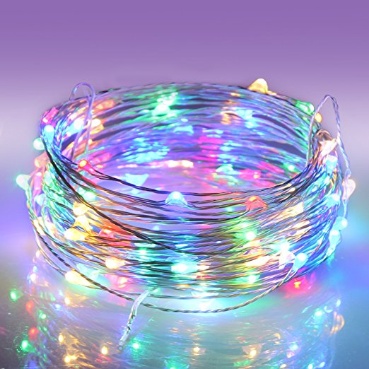 LED String Lights Moniko 33ft 100 LEDs Waterproof Copper Wire Lights with Power Adapter Suitable for Bedroom, Patio, Party, Christmas, Wedding, Decorations Colorful