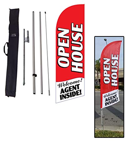 6.5ft Real Estate Open House Feather Banner Flag - INCLUDED CARRY BAG, POLE KIT, and HARDWARE - LIMITED TIME OFFER
