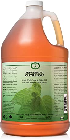 Carolina Peppermint Castile Soap Liquid – Skin-Softening Olive Oil Soap Organic Body Wash – Pure Castile Soap Peppermint Liquid Soap – Vegan Castille Soap Liquid (Peppermint, 1 gallon)