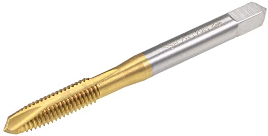 uxcell Spiral Point Plug Threading Tap M6 x 1 Thread, Ground Threads H2 3 Flutes, High Speed Steel HSS 6542, Titanium Coated, Round Shank with Square End