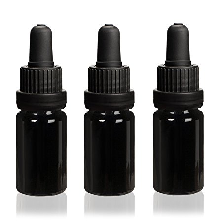 Premium Vials, 5 Ml (.17 fl oz) Black Ultraviolet Glass Bottle w/ Glass Eye Dropper - pack of 3)