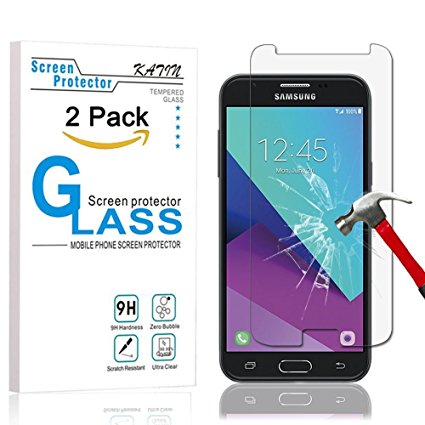 Galaxy J3 (2017) Screen Protector - KATIN [2-Pack] Samsung Galaxy J3 Emerge / J3 Prime 2017 [Will Not Fit Whole screen] 9H Hardness Tempered Glass Screen Protector with Lifetime Replacement Warranty