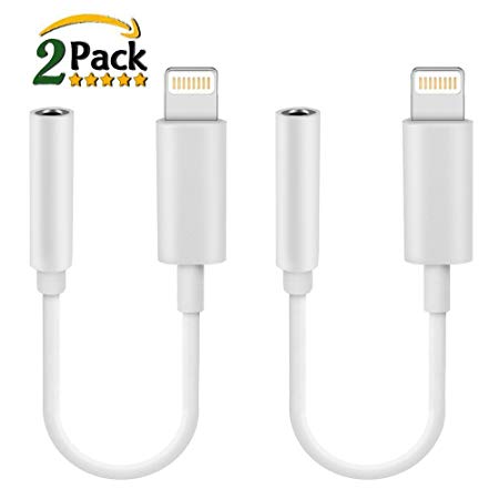 Lightning Adapter[2-Pack], Brocase Lightning Connector to 3.5mm Headphone Earphone Extender Jack Adapter Convenient and Suitable for iPhone 6/6s/7/7 Plus- White