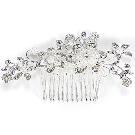 ZXUY Charm Bridal Wedding Silver Crystal Rhinestones Pearls Women Hair Comb Clip Hot
