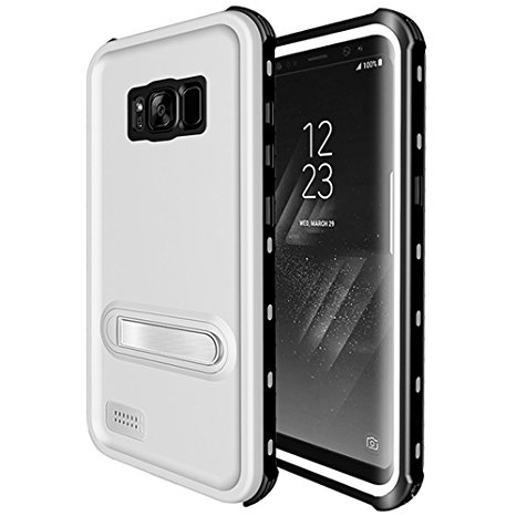 Galaxy S8 Plus Waterproof Case,Underwater Cover Full Body Protective Shockproof Snowproof Dirtproof IP68 Certified Waterproof Case with Kickstand for Samsung Galaxy S8 Plus (White)