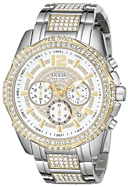 GUESS Men's U0291G4 Two-Tone Chronograph Watch with Genuine Crystals in Silver-Tone & Gold-Tone