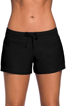 Bsubseach Women Side Split Swim Boardshorts Swim Shorts with Adjustable Ties(S-XXXL)