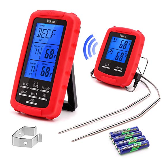 Veken EN-2050 Wireless Digital Meat Thermometer Remote for Grilli Smoker BBQ, red