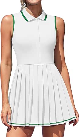 ATTRACO Women Tennis Dresses Ribbed Polo Golf Dress Half Zip Pleated Workout Dress with Built in Shorts and Bra